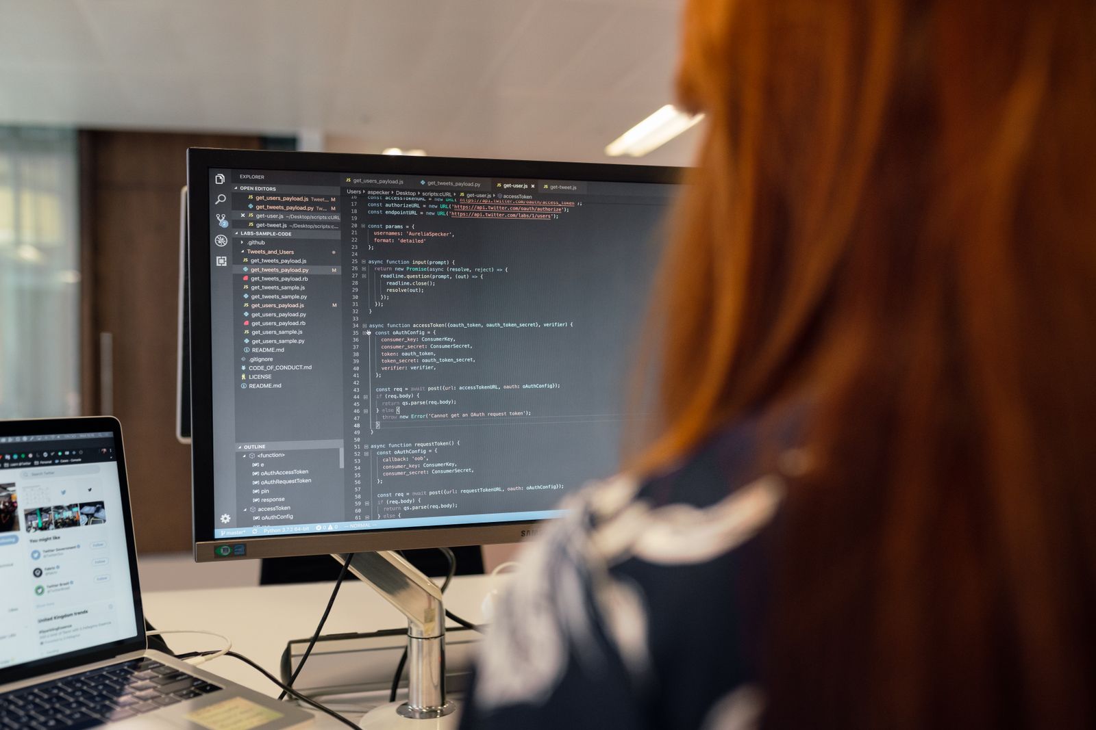 A developer workstation with code on screen