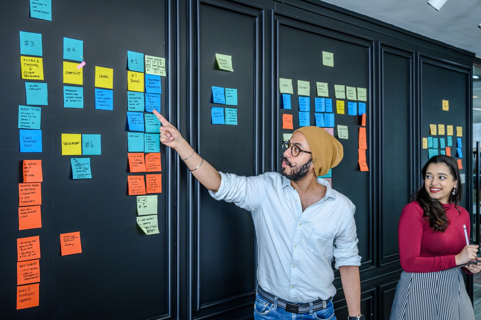 A planning board with task cards on a wall
